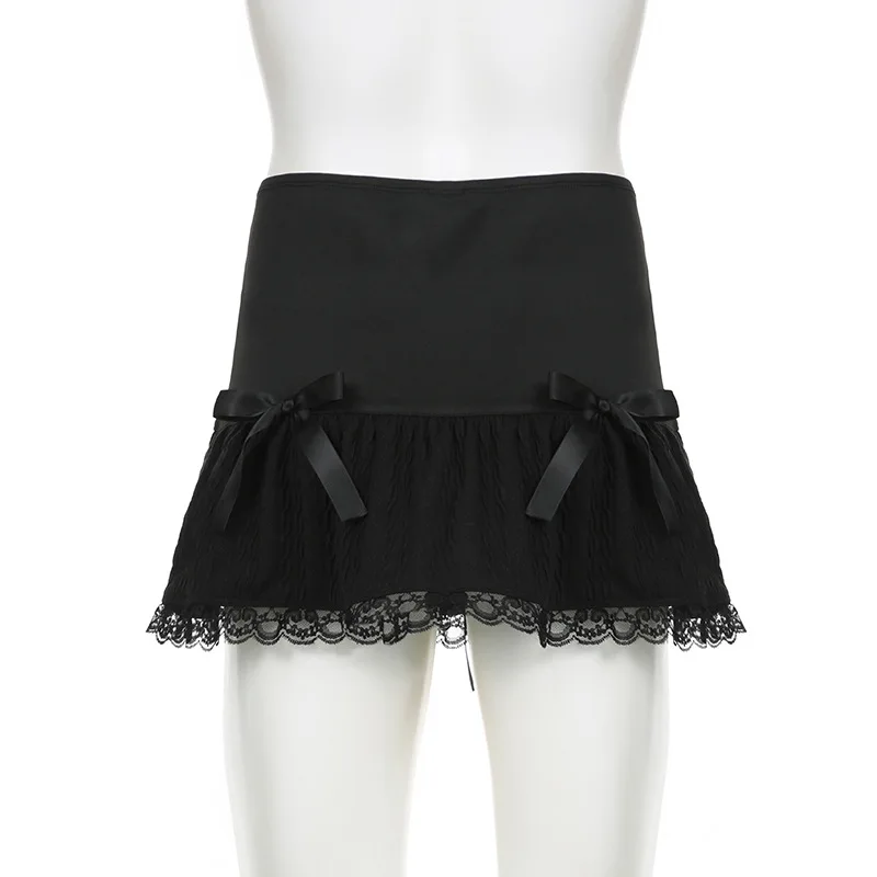 Dark Style Lace Splicing Strap Half-skirt for Women, Spring European Waist-cinching A-line Skirt, New Short Skirt