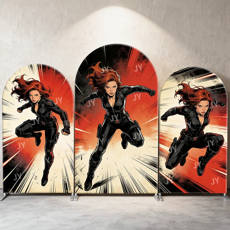 

Черная вдова, тема комиксов, арка, фон, динамическая праздничная сцена для детей, день рождения, детский душ, фон для фотобудки