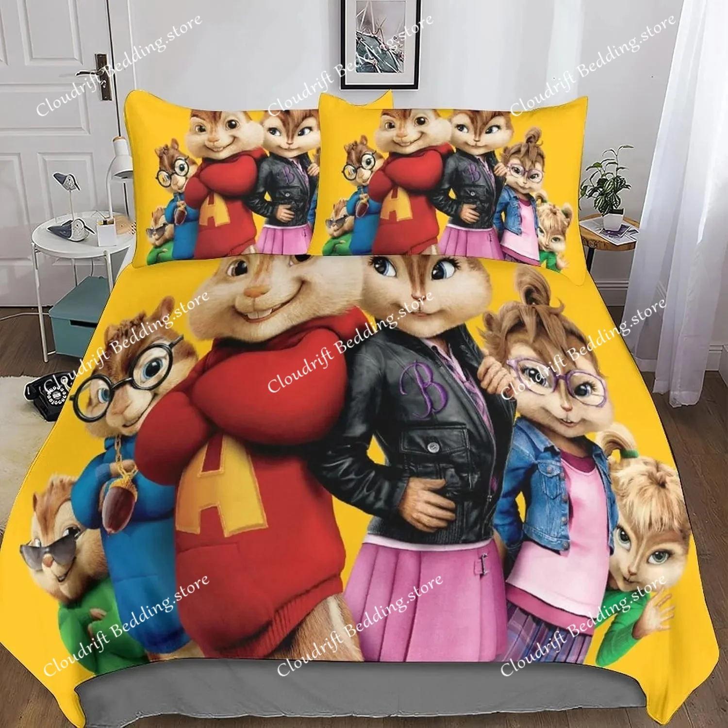 

Exquisite 3D Cartoon Squeakquel Wallpaper Alvin and Chipmunks Digital Printing Bedding Set Comforter Bed Youth Girl Boys Gift