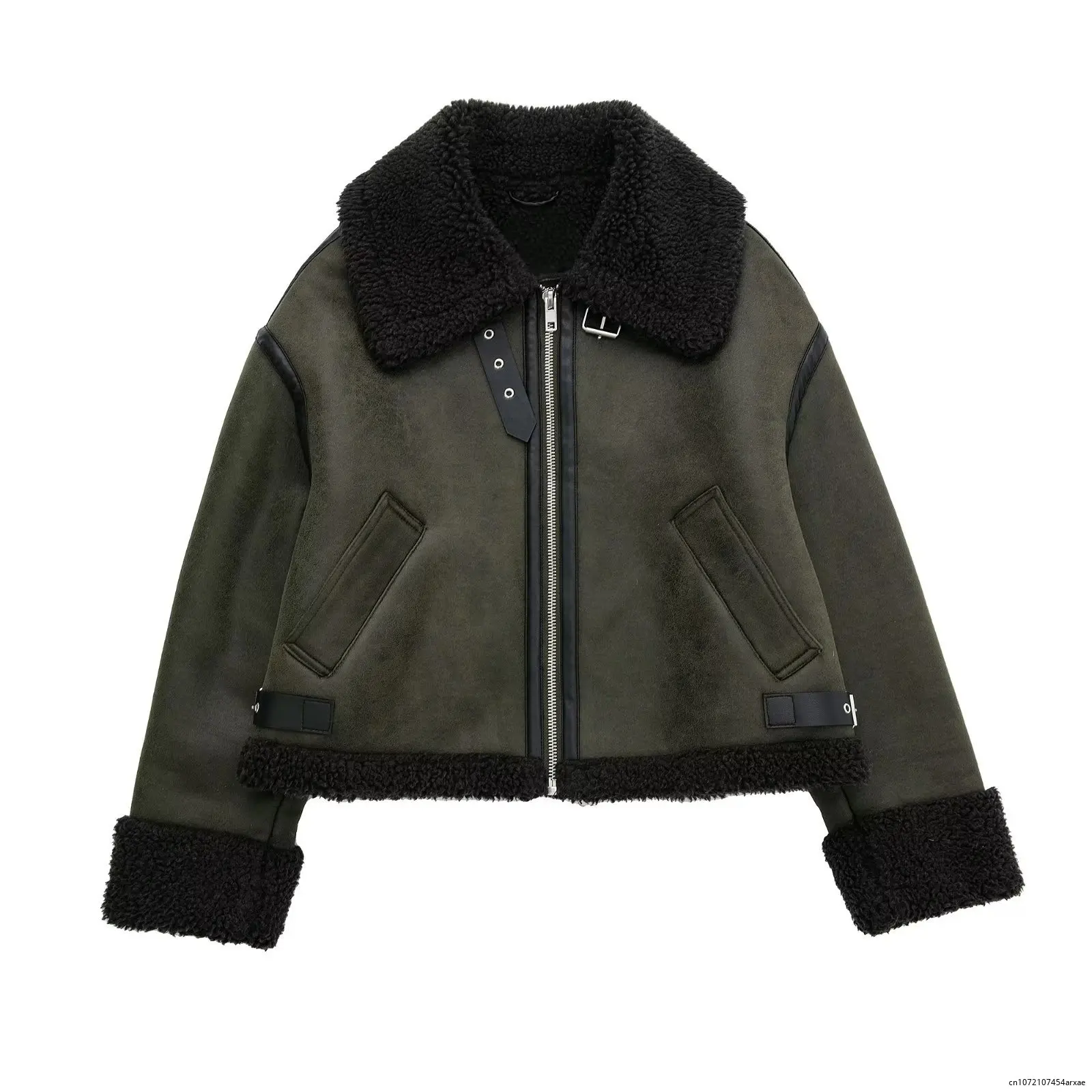 Winter Chique Dames Dikke Warme Faux Shearling Motorjas Jas Vintage Lange Mouw Rits Dames Bovenkleding Chic Tops