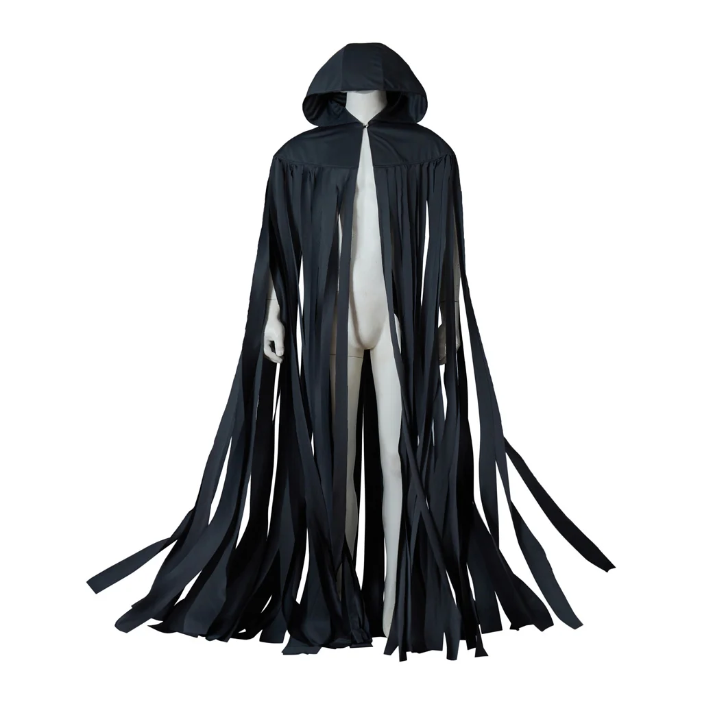 Disfraz de Cosplay de Mistborn con Capucha Negra para Adultos, Hombres y Mujeres, Unisex, Gótico, con Flecos Desgastados, Capa, Túnica, Atuendo para Fiesta de Halloween