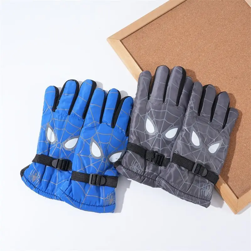 Disney Spider-Man Gloves Children's Winter Gloves Five Finger Playing Snow Windproof Plus Velvet Thickened Warm and Waterproof