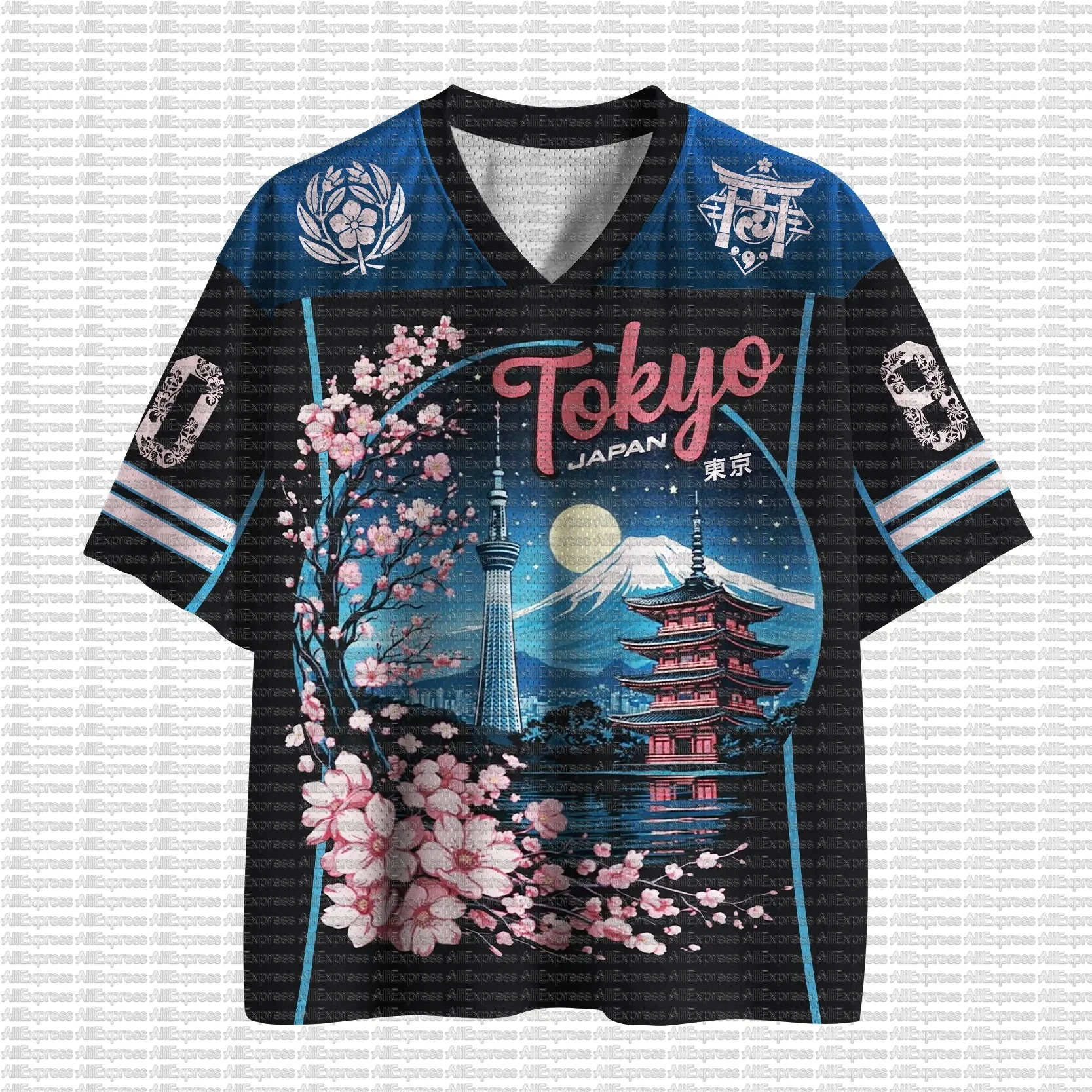 Camiseta de Verano 2026, Nuevo Estilo, Impresión 3D con Paisaje de Kioto Japonés, Holgada, Informal, para Ocio y Entretenimiento, Cuello en V