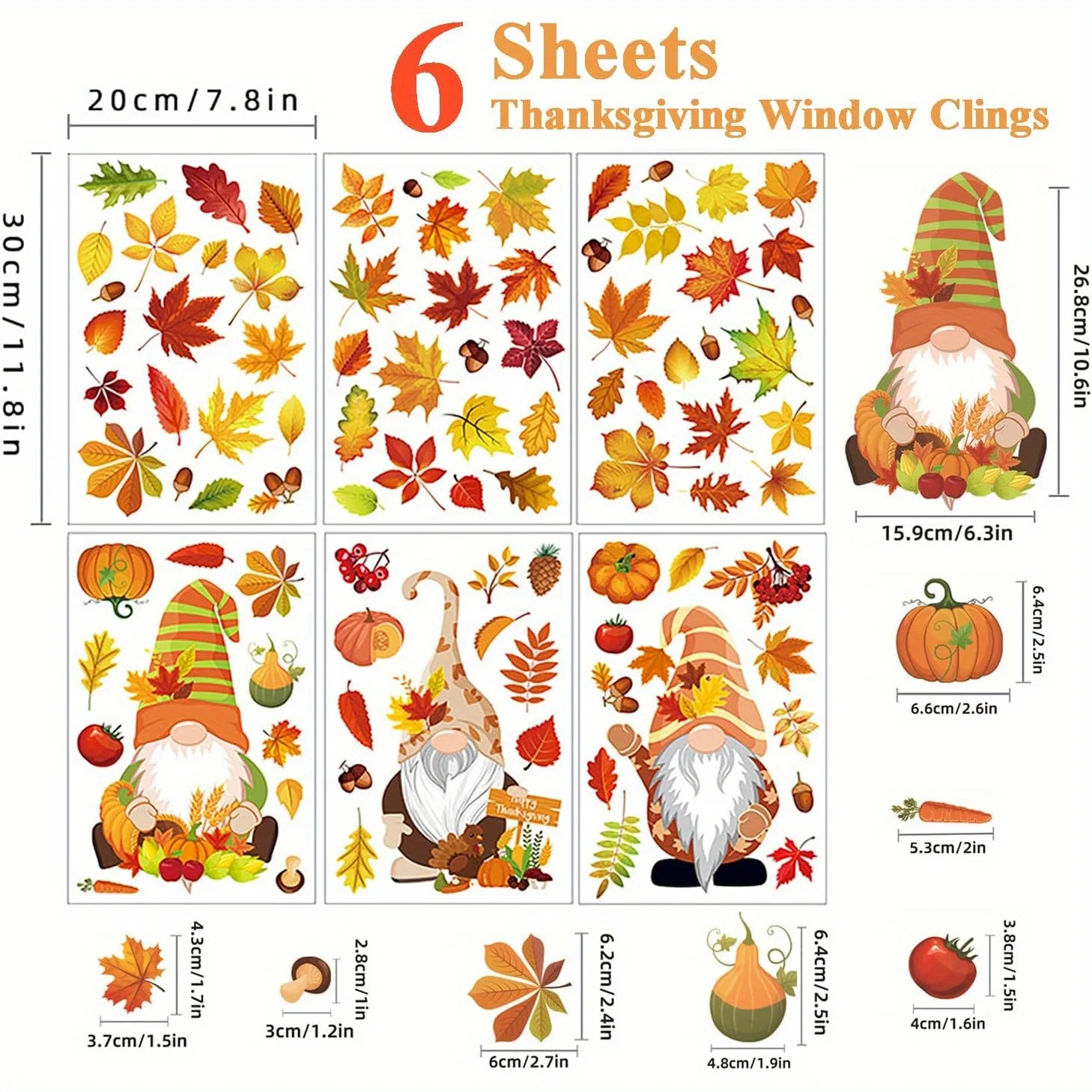 Thanksgiving Autumn Decoration Window Stickers,Self-adhesive Decorations Glass Window Pictures Autumn Leaves and dwarves Sticker - Image 4