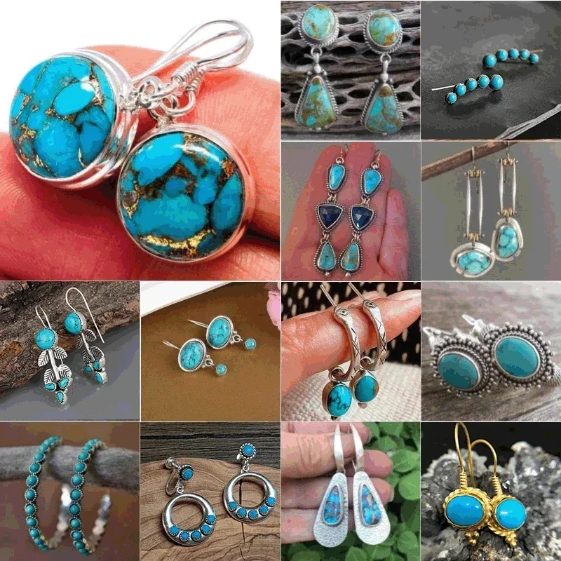 Bohemian Women's Natural turquoise Pendant Earrings Vintage Style National Earrings 2023 New Women's Earring Accessories Jewelry