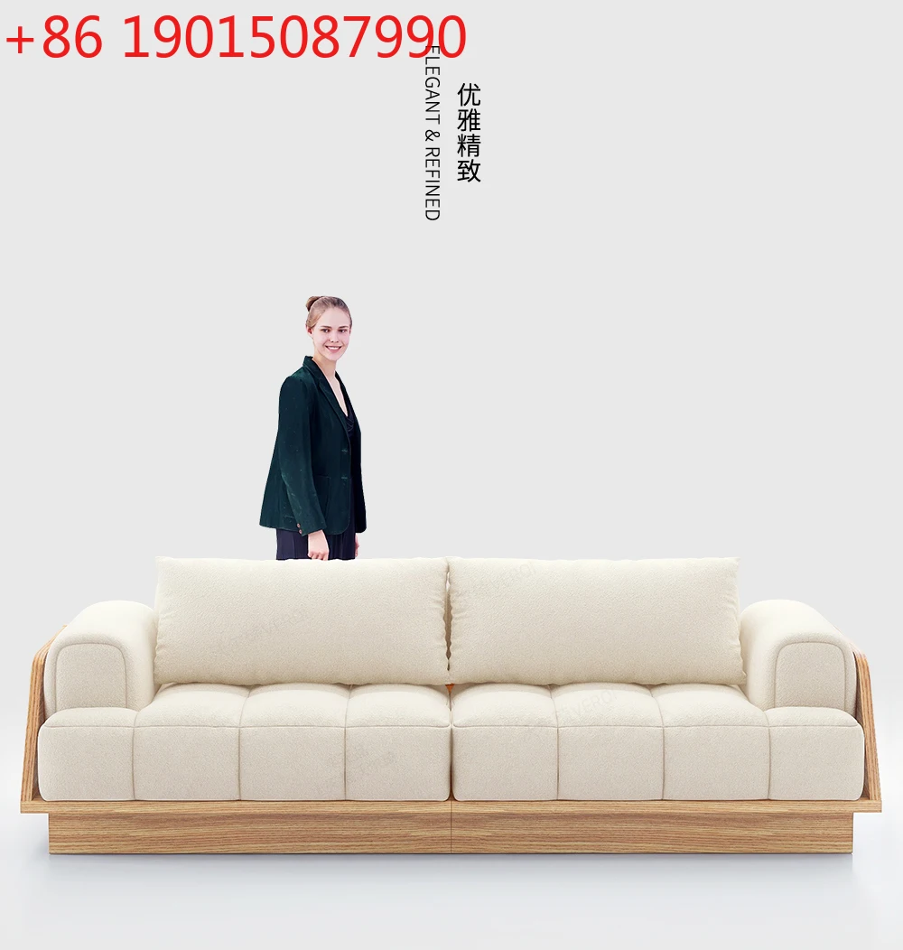 

Cream Style Nordic Solid Wood Sofa Fabric Lambswool Cotton Candy Three-Seat Living Room Modern Minimalist home decor