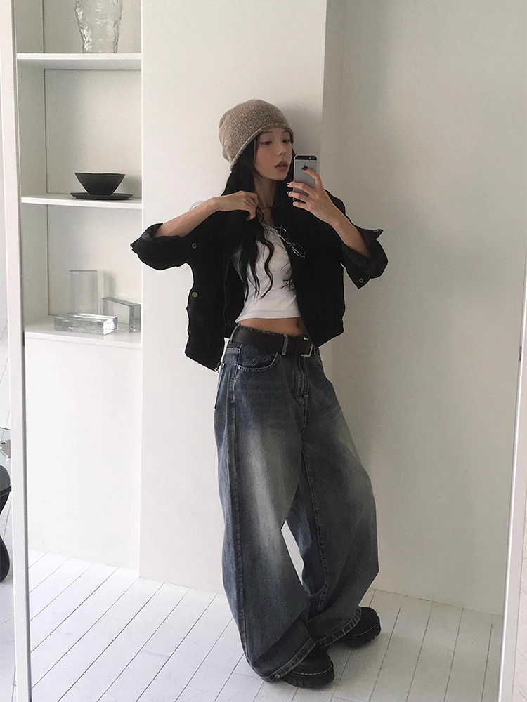 Retro Sle Loose Fit ort Svel Jaet Faion Chic Autunno Nuovo arrivo ket Dettaglio Cappotto con colletto rovesciato da donna