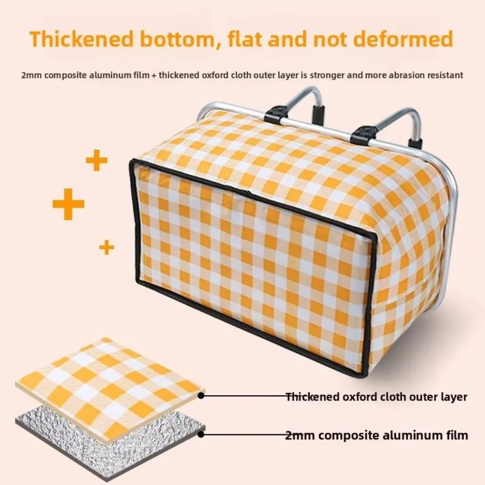 Large Capacity Insulated Picnic Basket Aluminum Foil Lining Strong Metal Handle Thermal Lunch Bag Oxford Cloth Material