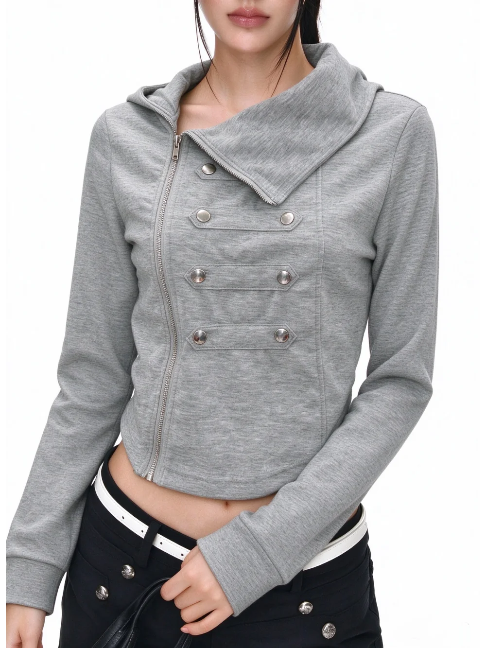 New autumn retro punk goth short motorcycle jacket top asymmetric zipper lapel street casual niche trend short jacket spicy girl