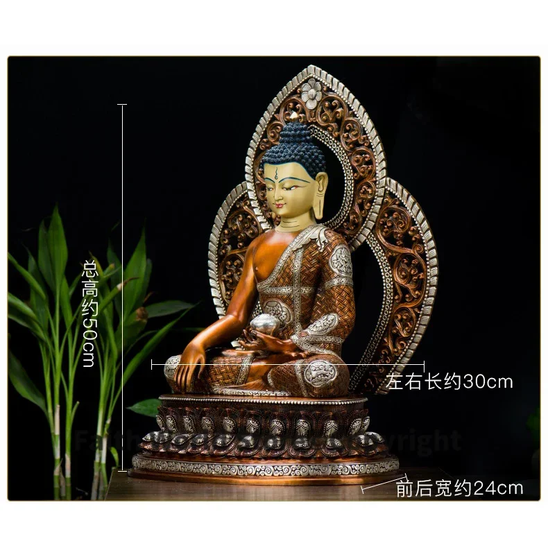 50CM large huge TOP High grade GOOD Buddha HOME family silvering Effective protection Nepal Sakyamuni Amitabha Buddha statue