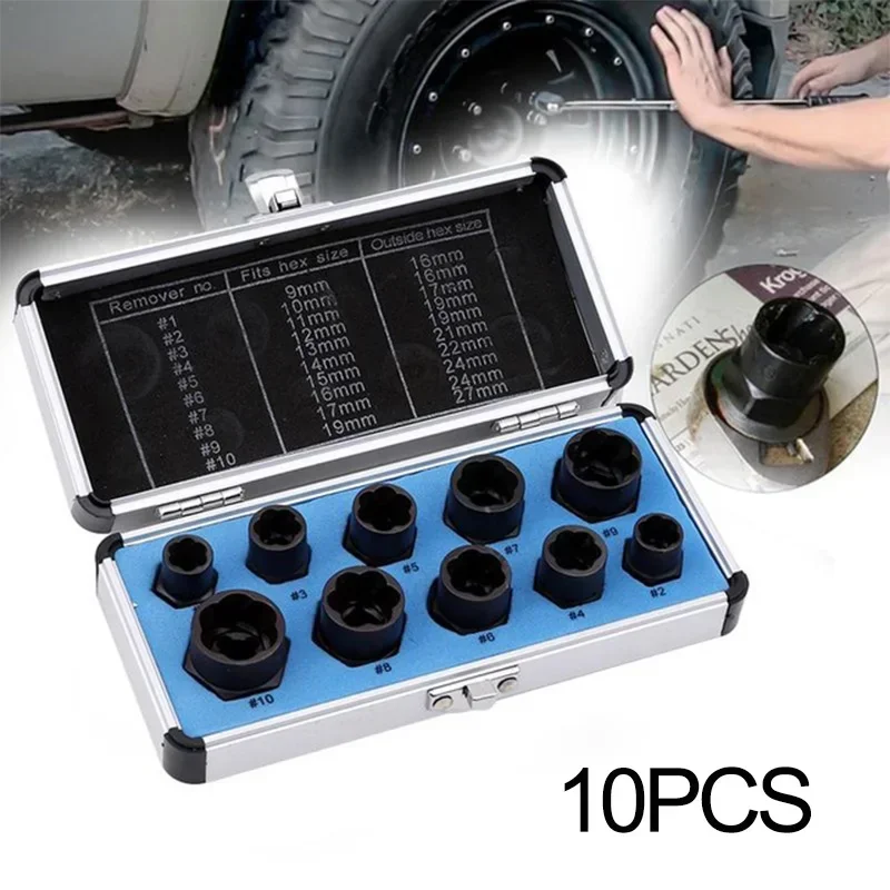 FATCOOL Juego de 10 Herramientas Extractoras de Tuercas y Pernos Dañados de 9-19 mm, Herramientas para Quitar Tuercas