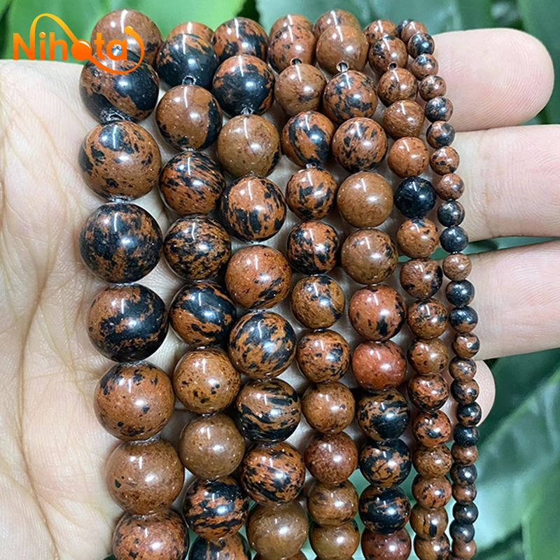 Natural Mahogany Obsidian Round Loose Stone Beads DIY Bracelet Ring Earrings 15