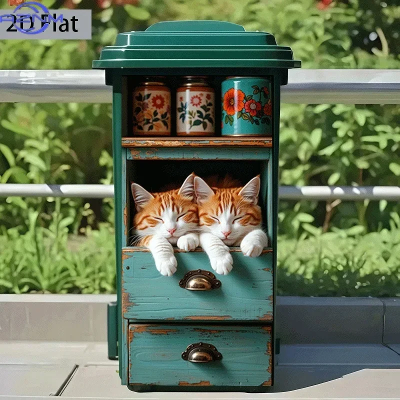[2D Flat Printing] 1pc Trash Can Sticker 37 X 82 Cm Drawer Sleeping Cats Theme Design Self-Adhesive Wall Decoration Kitchen Tr