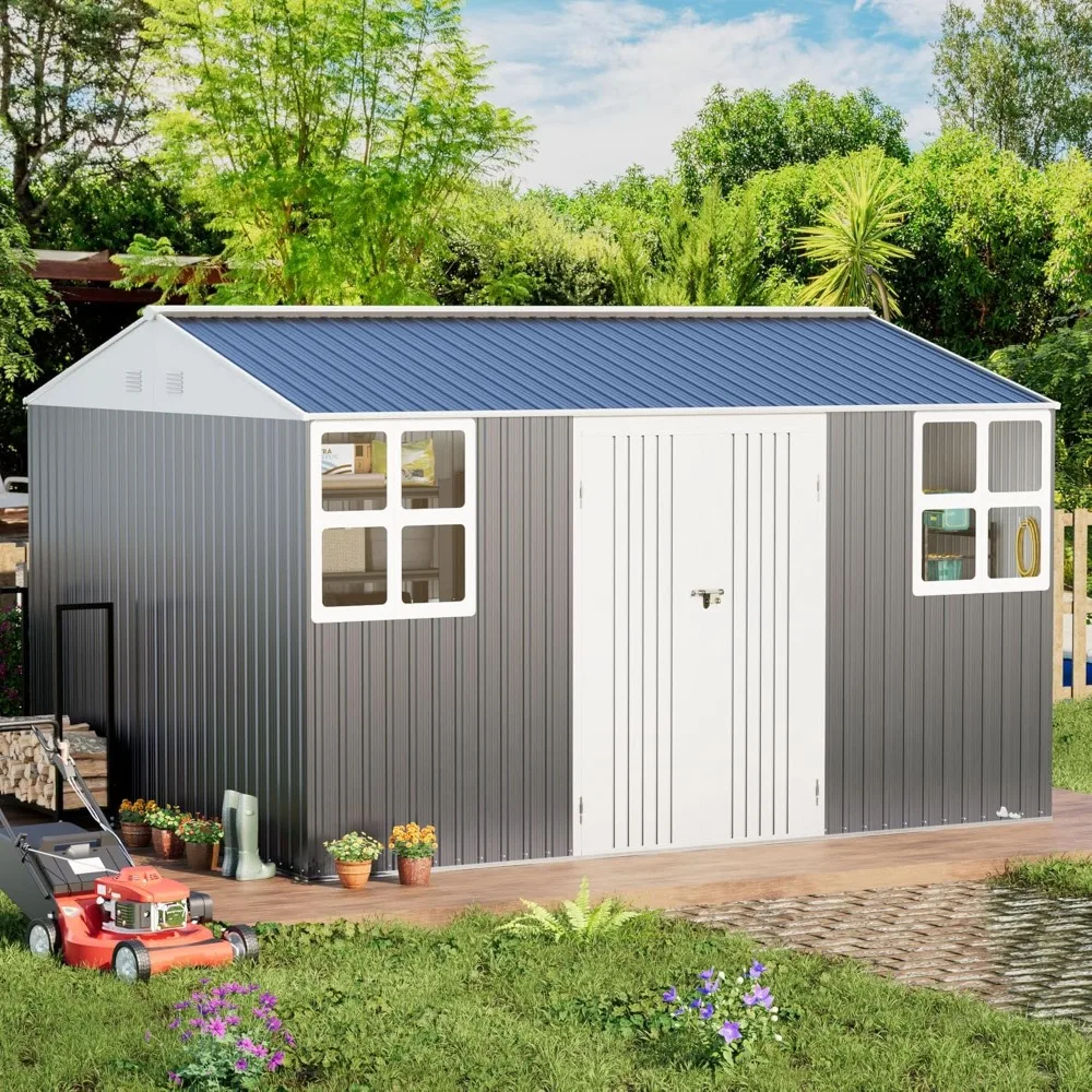 

Metal shed 12x10 FT with Floor Kit, Outdoor Storage, Heavy-Duty Garden Sheds with Customizable Skylight & Reinforced Steel Frame