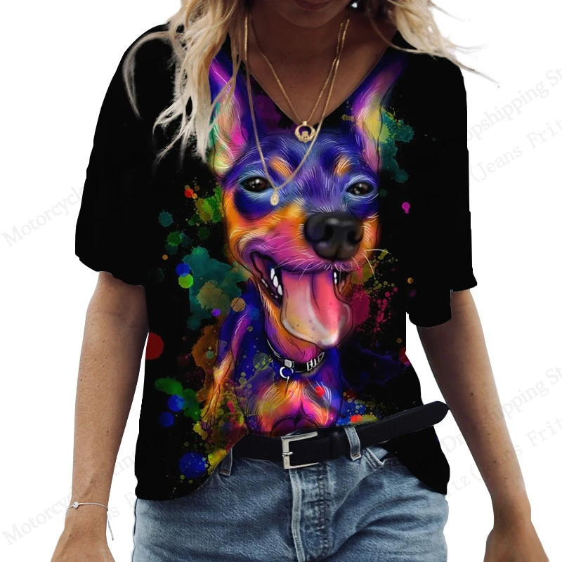 مضحك القط هريرة البومة نمط ثلاثية الأبعاد تي شيرت مطبوع المرأة موضة عادية الخامس الرقبة قصيرة الأكمام بلايز تيز حجم كبير تي شيرت النساء الملابس #5