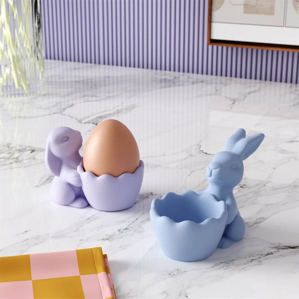 Nicole Bunny Egg Cup Beton Siliconen Mal Handgemaakte Eierhouder Cement en Gips Mold DIY Pasen Decor Maken