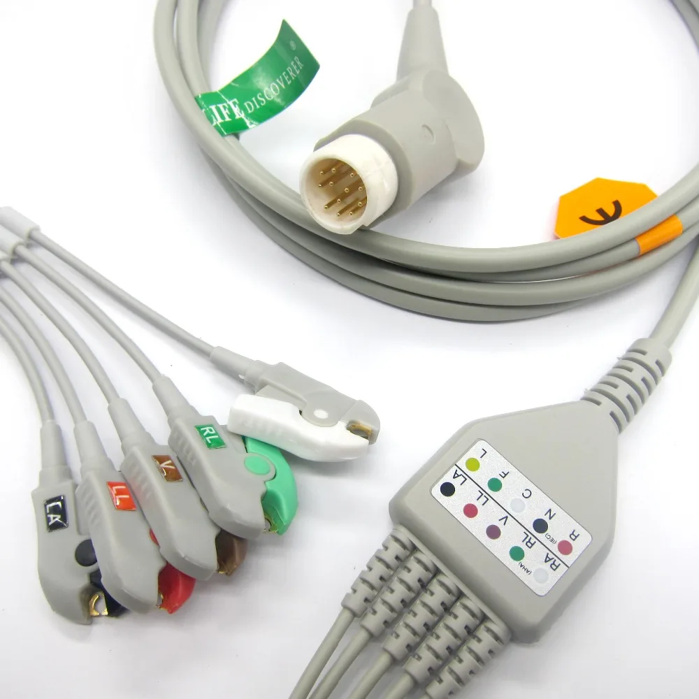 

ECG EKG One Piece ECG 3 Leadwire, ECG Normal 12 Pin Snap ECG Cable for Monitor Min*dray PM5000/6000 Leadwire Cable AHA .TPU