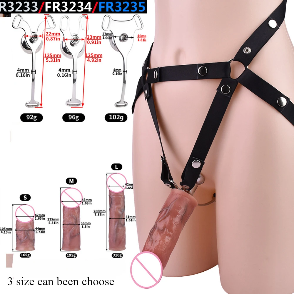 Set Male Flat Chastity Cage Device w/ Silicone Dildo Head Stainless Steel Negative Cock Lock Intimate BDSM Belt Sex Toys for Men