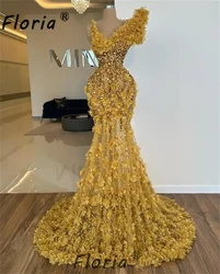 Luxury Beads Mermaid Evening Dresses Crystal Dubai 3D Flower Appliques Party Prom Gown Customized robe pailletée femme soirée