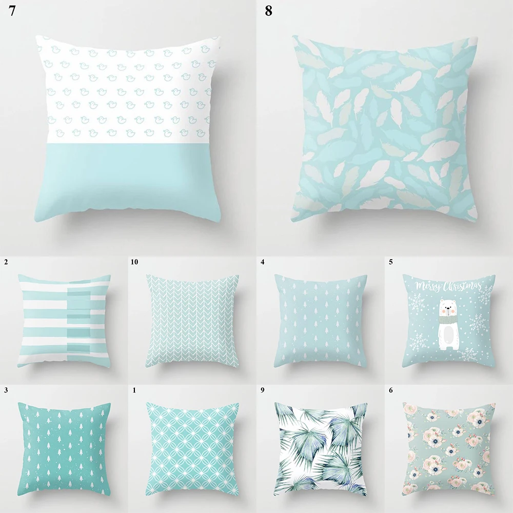 Light Blue Green Mint Color Geometric Printing Pattern Cushion Cover Home Living Room Sofa Decoration Square Pillow