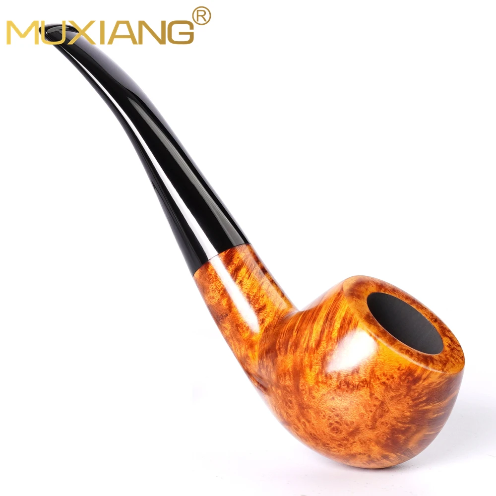 MUXIANG Handmade Briar Tobacco Pipe Tomato Shape Thick Bowl Wall 9mm Filter Curved Handle Gift For Father