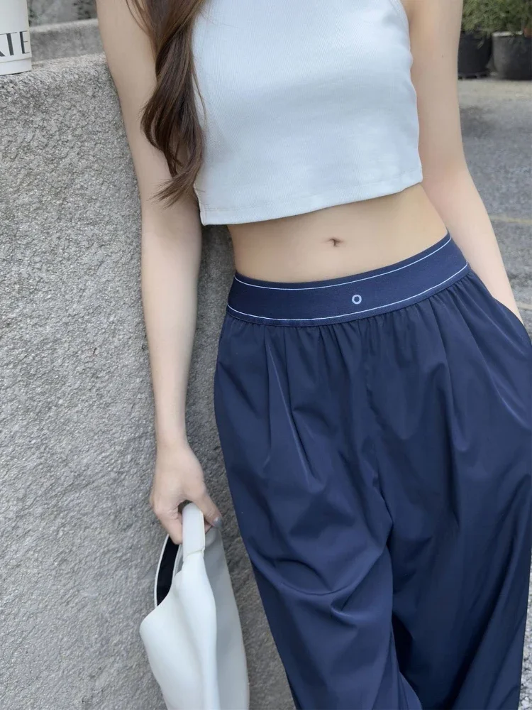 

Breathable Quick Drying Black Yoga Pants Navy Blue Sweatpants Women Elastic Waist Loose Sports Fitness Casual Pants for Women