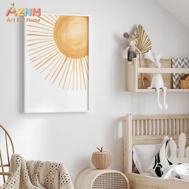 3pcsAZNM Boho Watercolor Sun Rainbow Love Inspirational Quote Canvas Wall Art Minimal Pastel Cute Smiling Sun Boho Ray Art Gicle