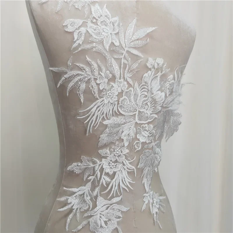 

2 Pieces Sequin Embroidery Lace Leaf Patch, DIY Handmade Wedding Dress Decoration Accessories
