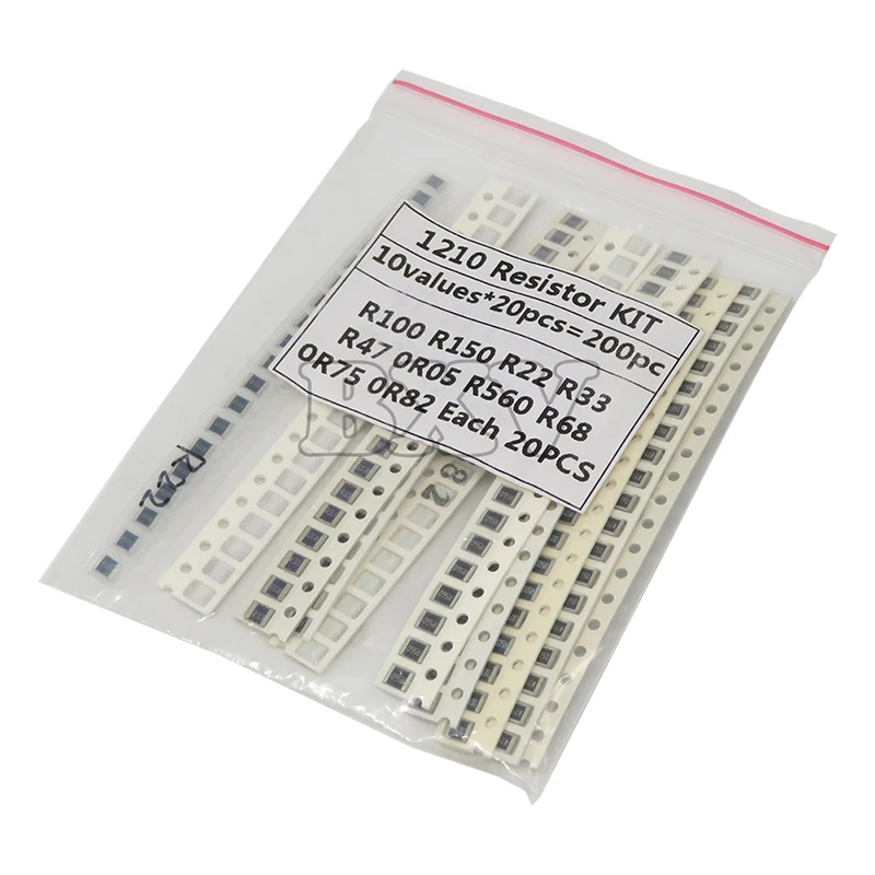 200PCS 5% 1210 SMD Resistors Assorted Kit Set BXV ,10 ValueX20PCS=200PCS 0R82 0R75 R68 R560 0R50 R47 R33 R22 R150 R100