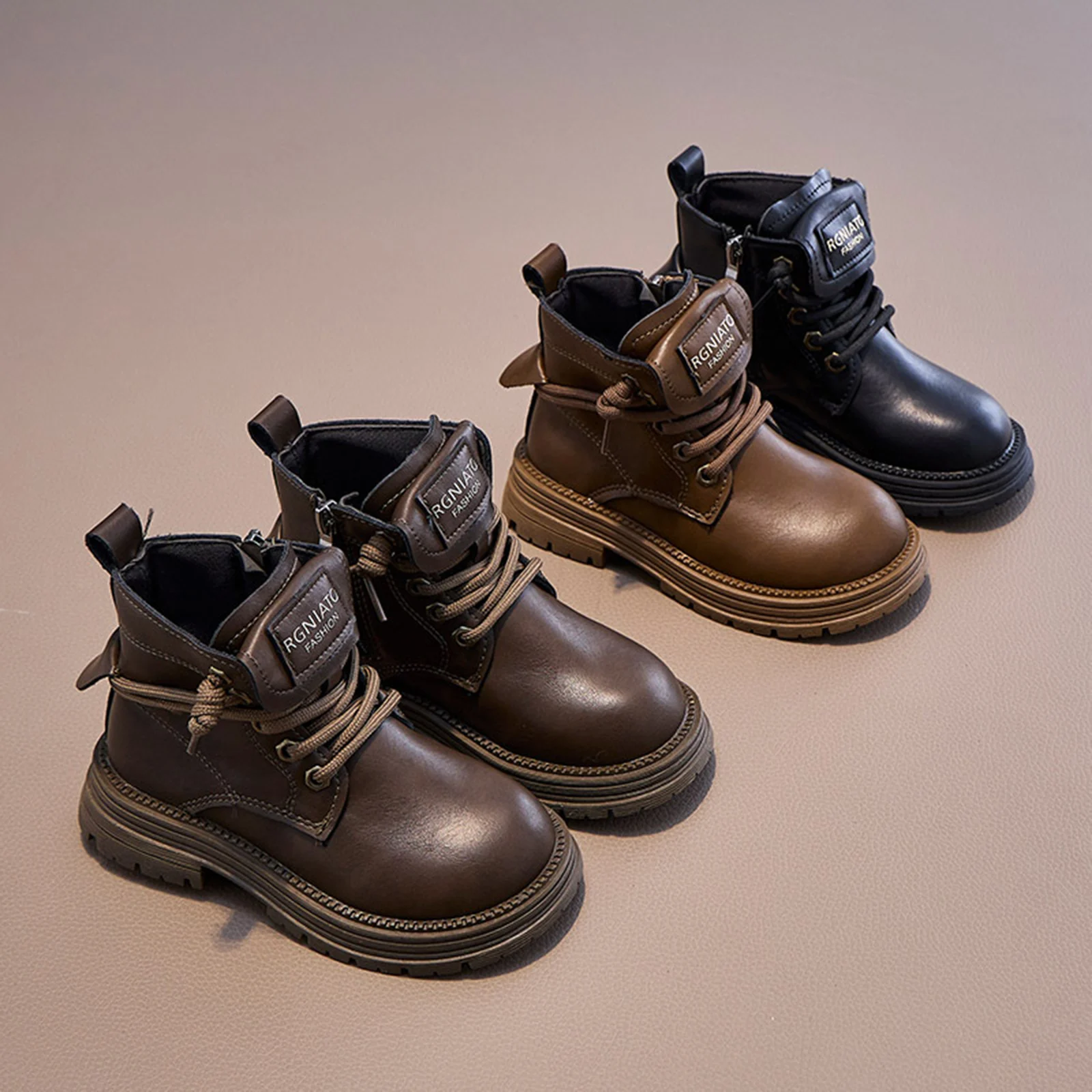 

Children'S Short Boots Spring and Autumn Leather Boots British Fashionable Single Boots Warm Boots Non-Slip Toddler Snow Shoes