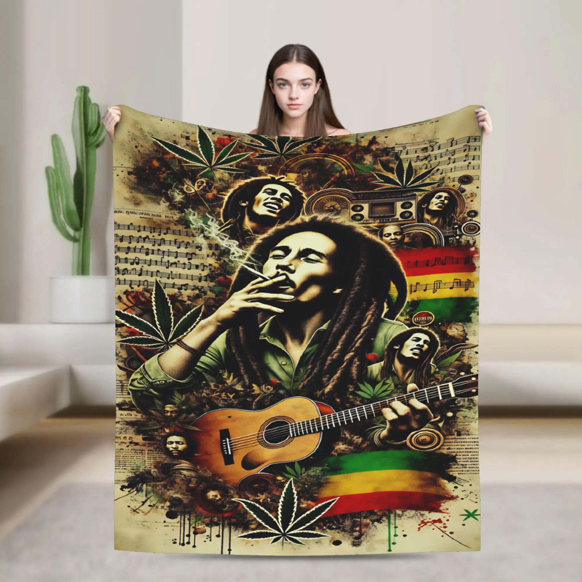 B-Bob M-Marley Singer Blanket Quality Warm Soft  Bedding Throws Spring Plane Travel Couch Bed Pattern Bedspread