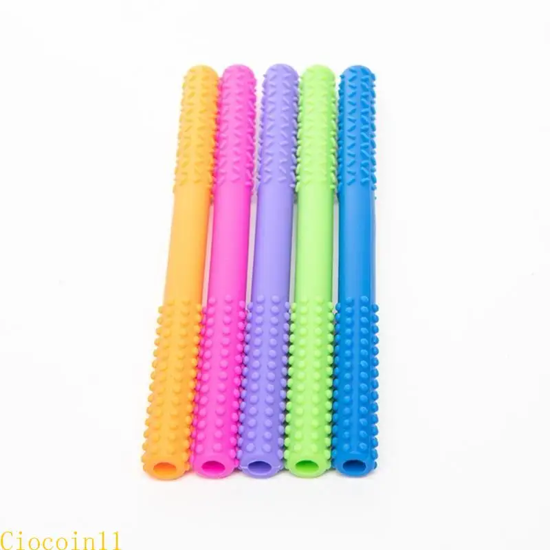 Baby Infants Silicone Hollow Teething Tube Teether Chewable Nursing Biting Chewing Soother Stick Sensory Teething Toy