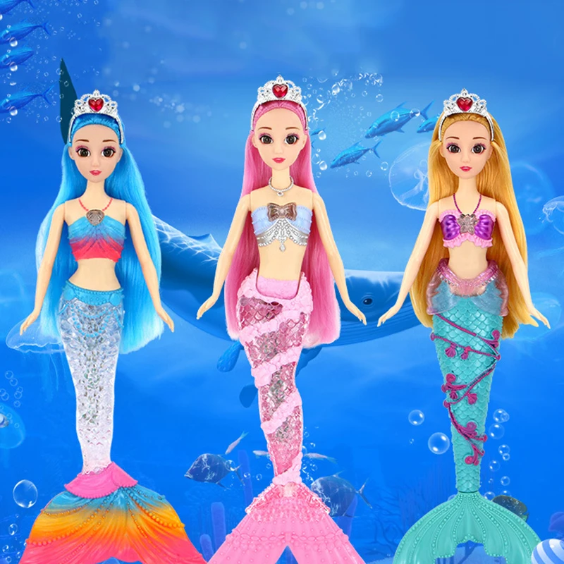 10 Piece Set Cute Mermaid Princess Doll With Light Accessories Pretend Play Toy Girl Play House Toys Kids Girls Birthday Gift