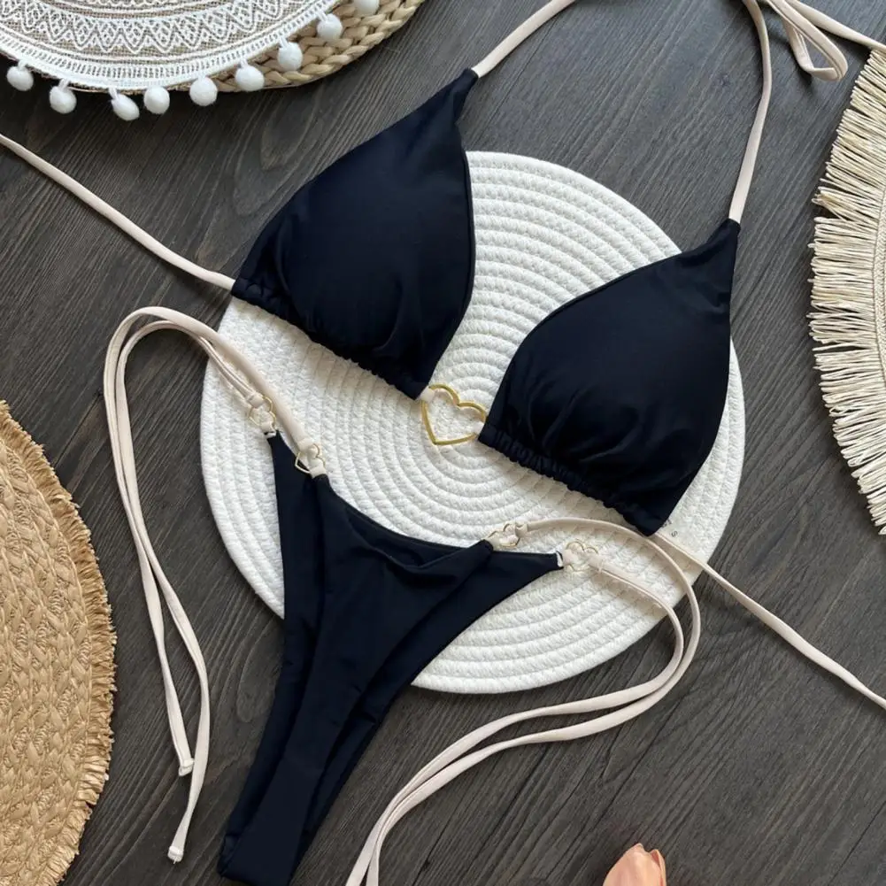 Solid Color White Bikini Women Suit Low Waist Lace-up Swimsuit Two-piece Set swimwear women bathing suit 