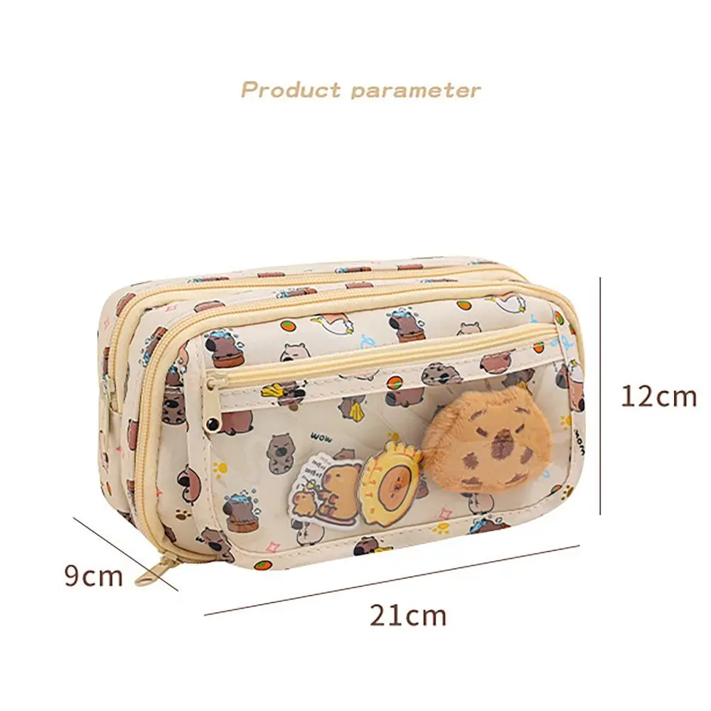 Astuccio multistrato capibara Panda Dog Rabbit custodia per cancelleria di grande capacità custodia trasparente Flip Cover