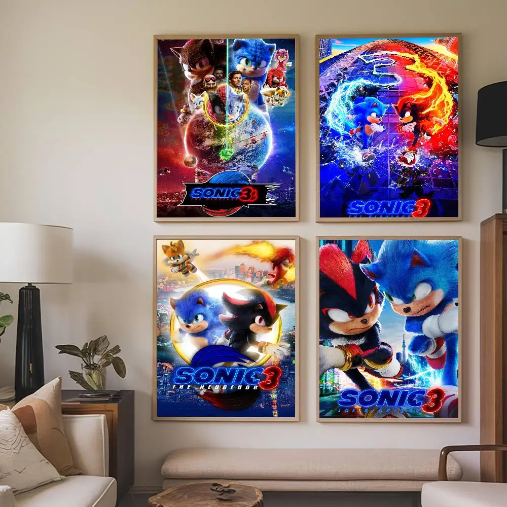 Movie S-Sonic-S the H-hedgehog-S 3 Poster Prints Self Adhesive Home Suitable for Living Room Decor Decoration Wall
