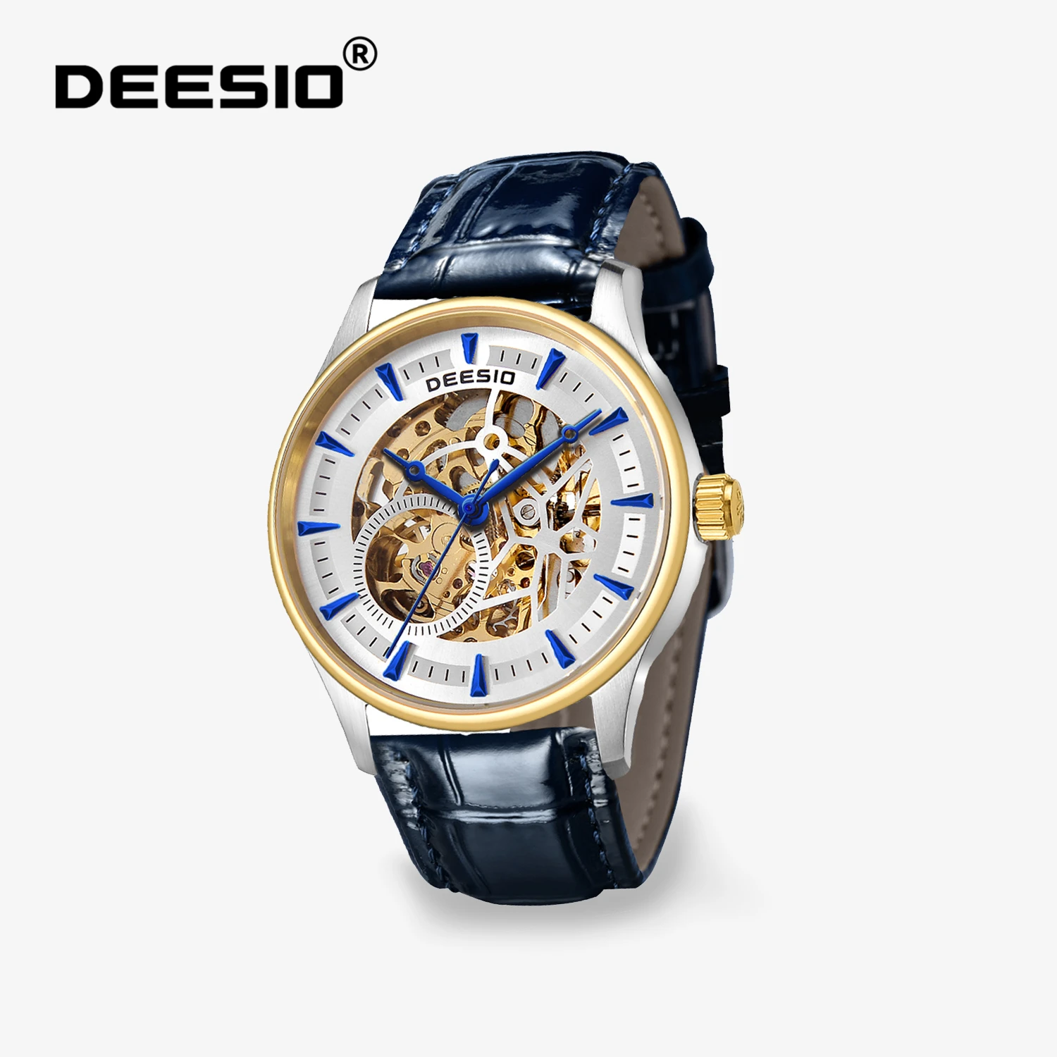 Deesio Herren-Automatik-Skelettuhr, 40 mm, Saphirglas, Edelstahl, Lederarmband, Business-Mechanische Armbanduhr, Geschenke