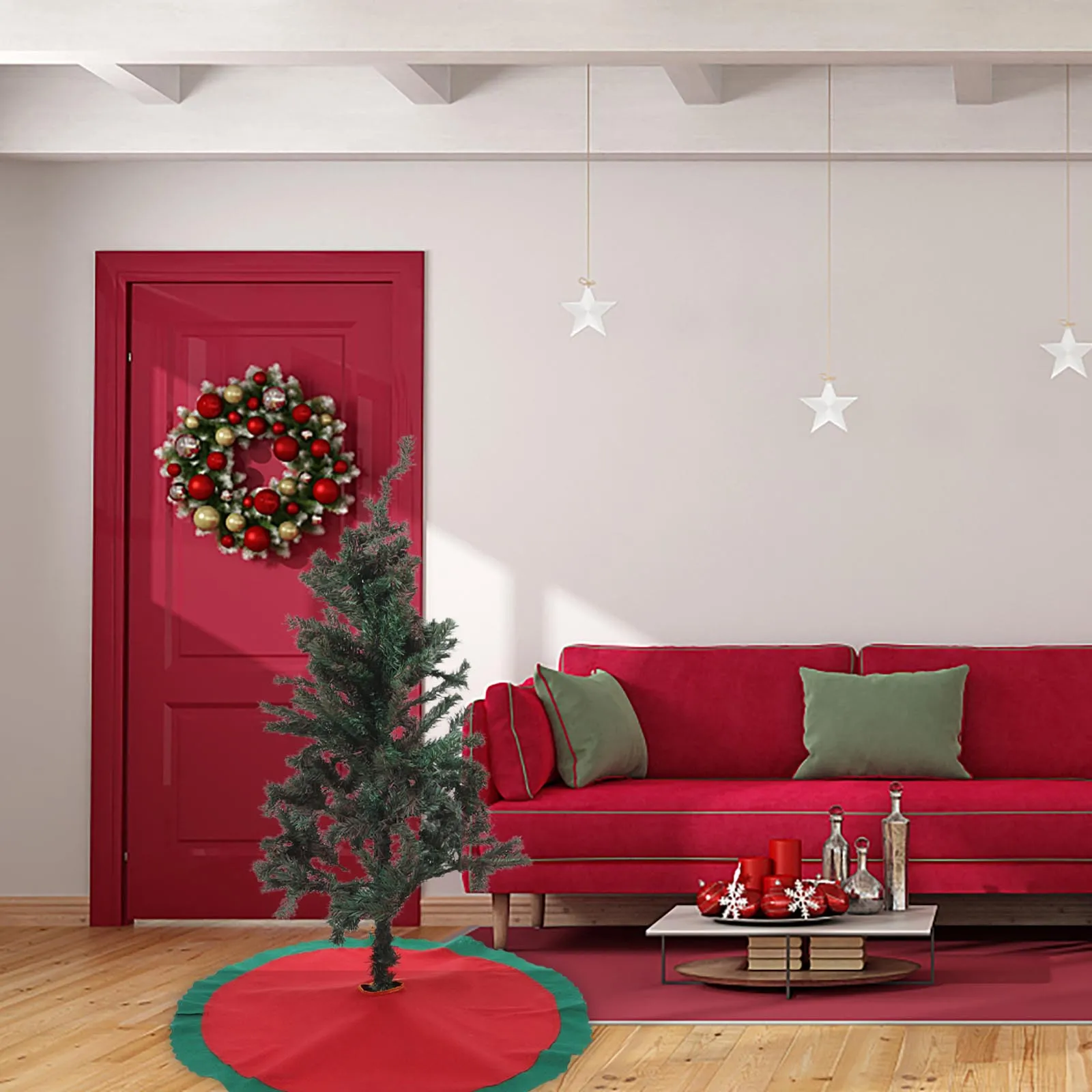 

1pc Christmas Skirt Red Traditional Xmas Tree Bottom Cover For Holiday Party Home Hotel Decor Tree Skirt Ornaments