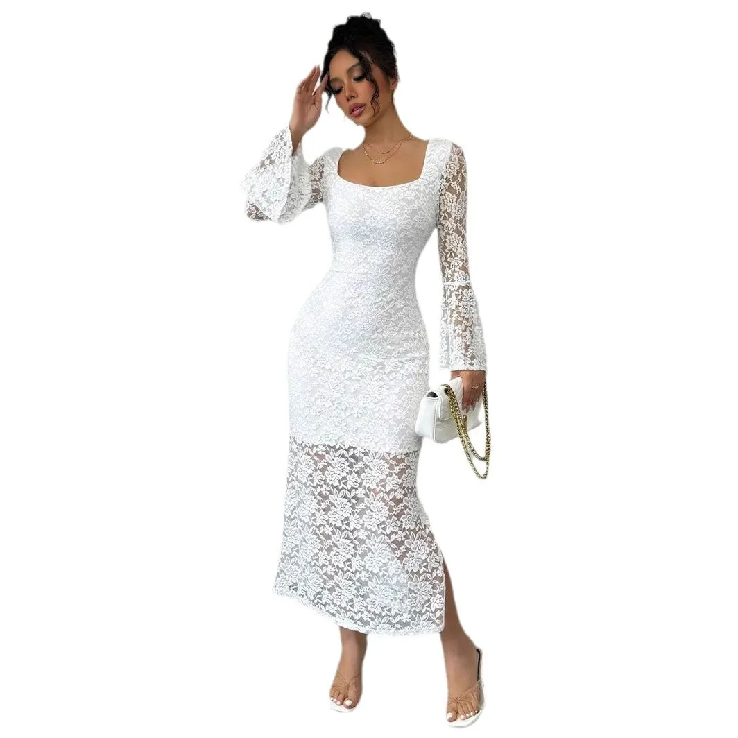 chinese dress ladies Zapaka Women Ivory Wedding Dress with Lace Deep V-Neck Long Sleeves Bridal Dress, Ivory / US16 main image 0