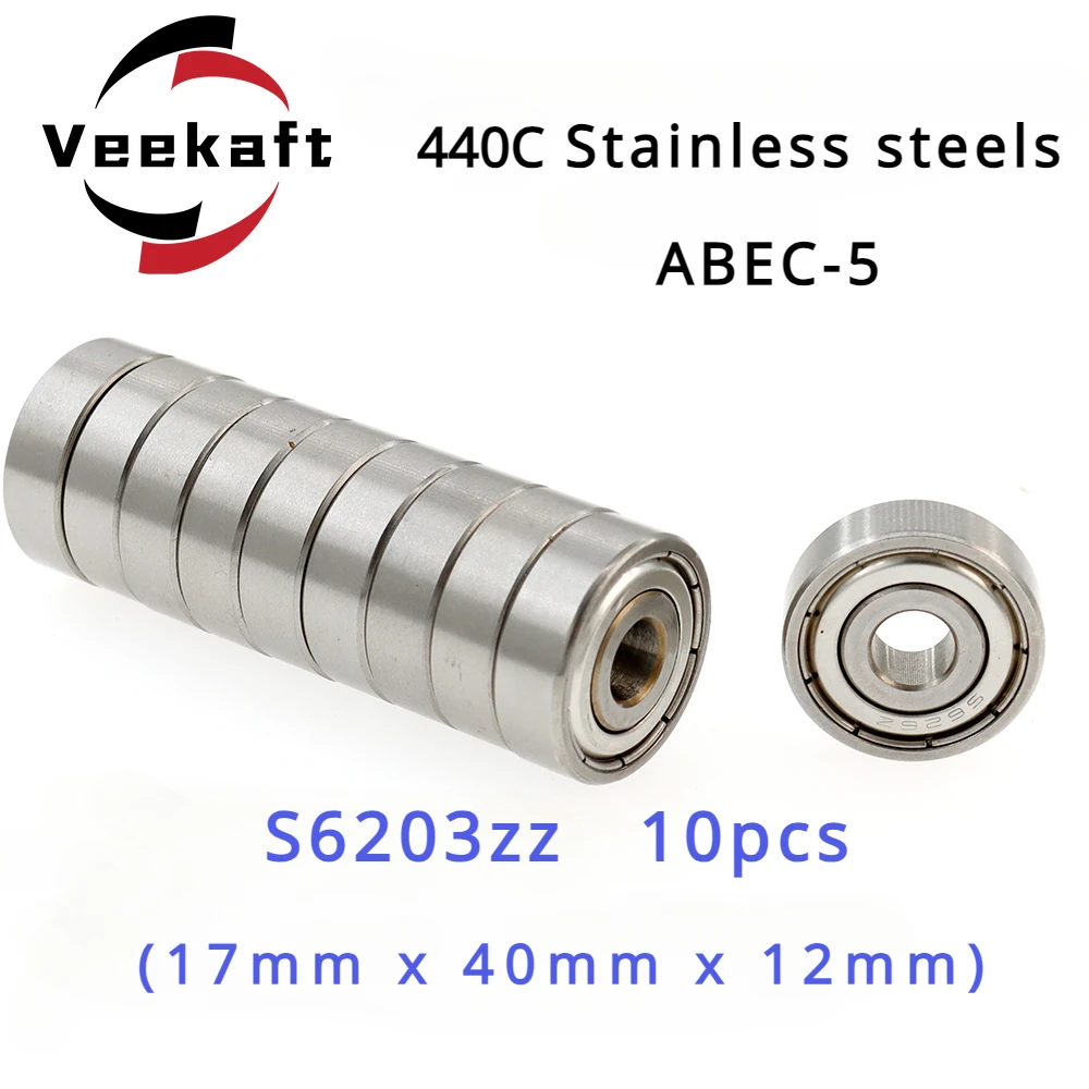 

High Precision Veekaft 440C Stainless Steel Small Deep Groove Ball Bearings S6203zz Dimensions 17mmx40mmx12mm for 10pcs