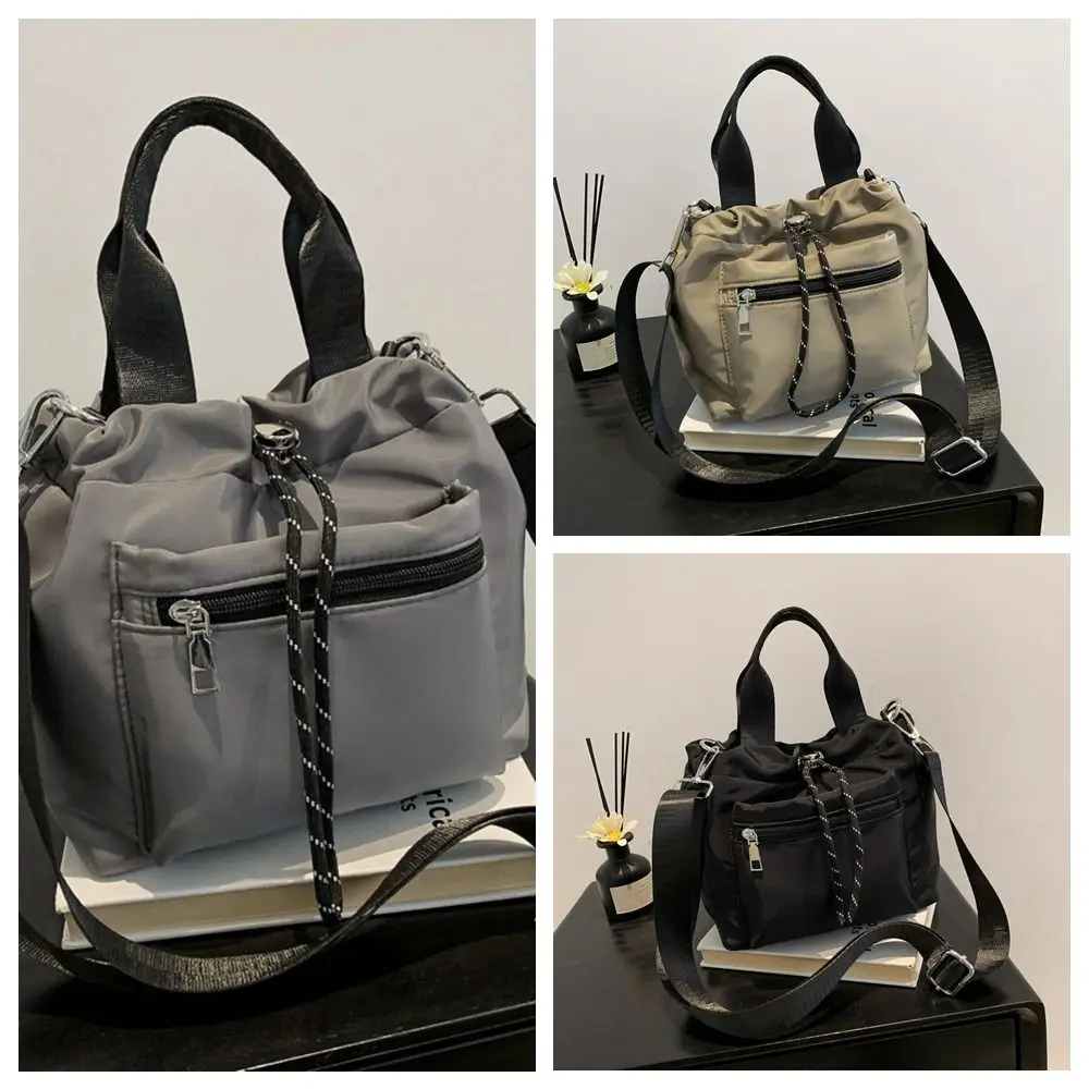 Bolso tipo cubo de nailon de gran capacidad, bolso de hombro con cordón de estilo coreano impermeable, bolso ligero, bolso cruzado de tela Oxford