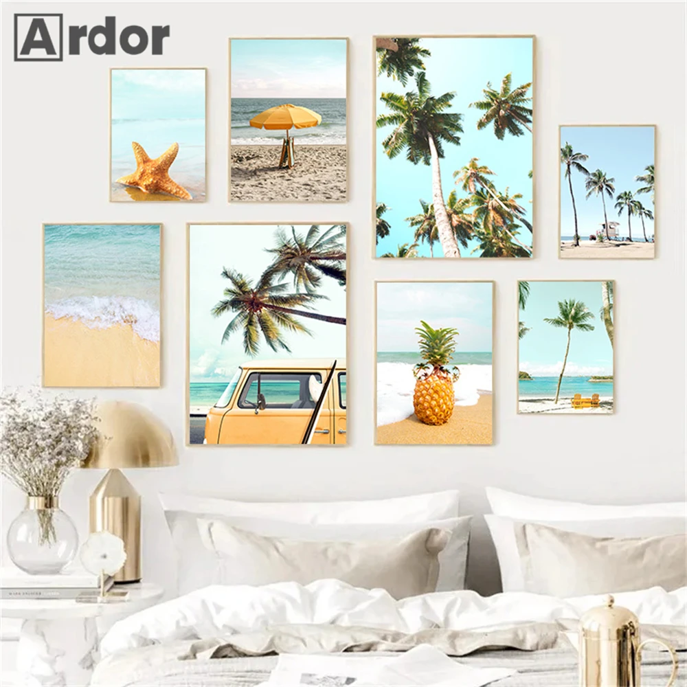 Sea Beach Art Painting Coconut Tree Canvas Poster Pineapple Print Starfish Posters Nordic Wall Pictures Living Room Home Decor