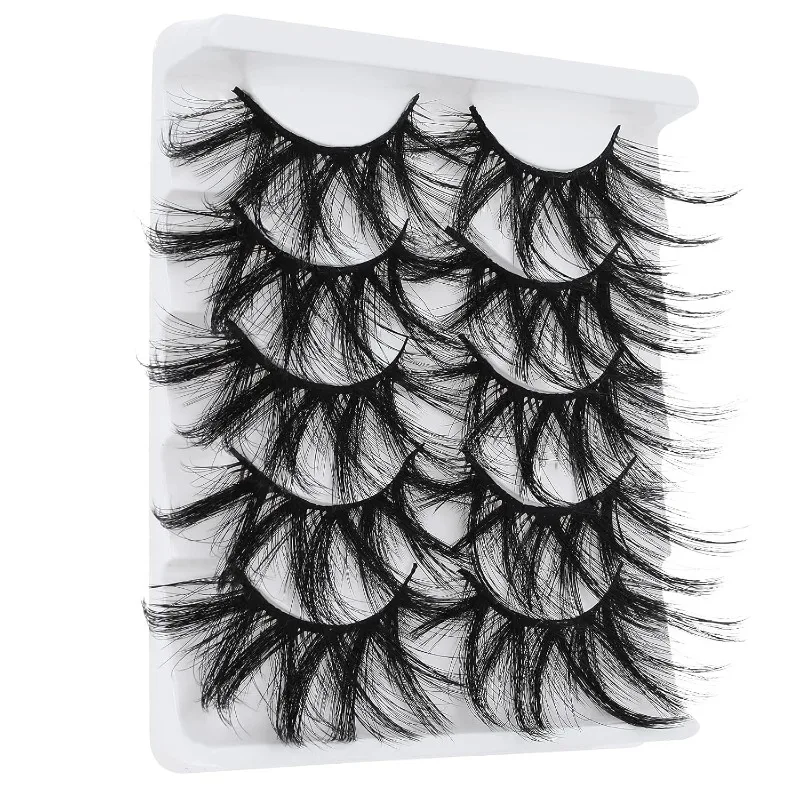 Dramatic 25 Mm Artificial Mink Eyelashes Pack of 5 Pairs Wispy Long Thick Fluffy Strip Eye Lashes