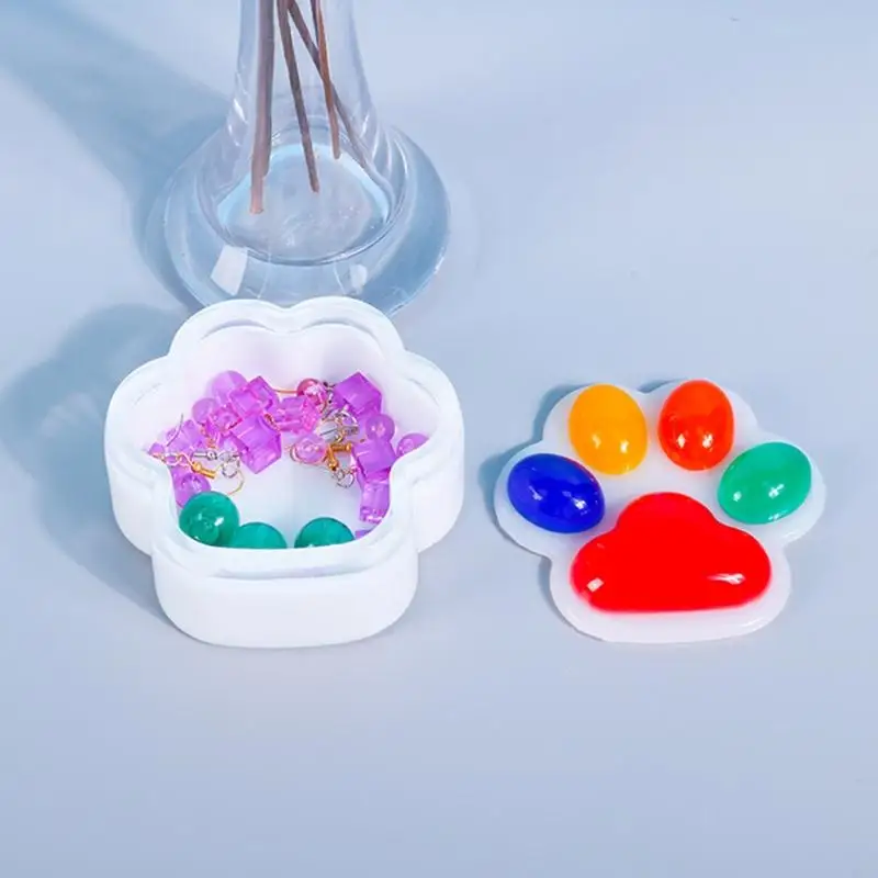 103C DIY Crafts Jewelry Holder Silicone Mold for Cat Paw Storage Box Crystal Mold Storage Rack Resin Casting