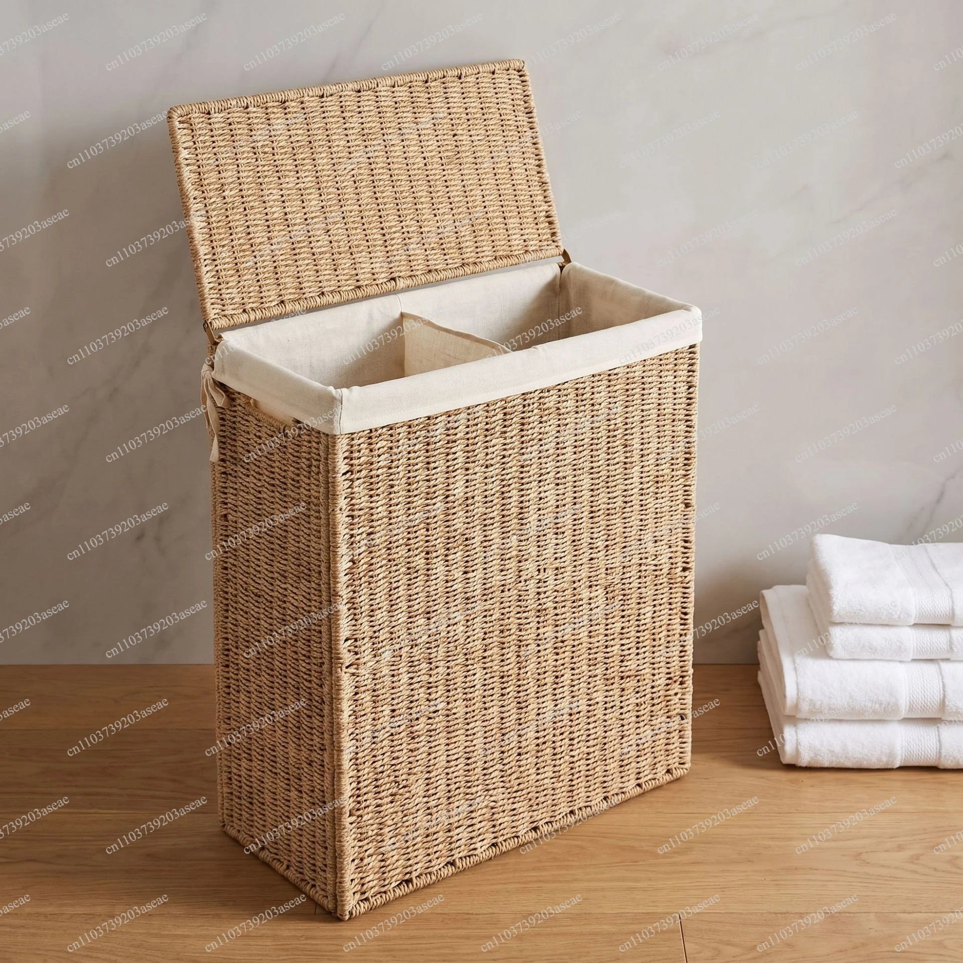 Laundry basket with lid Foldable paper rope woven dirty clothes basket Large capacity clothes hand woven storage basket