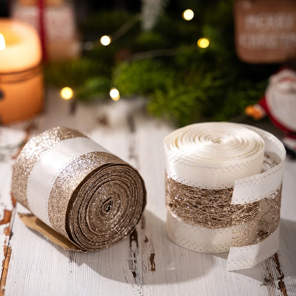 5M Gold Glitter Christmas Ribbon DIY Bow Crafts Wedding Christmas Tree Decor Flower Wrapping Ribbon Packaging Box Bow Ribbons