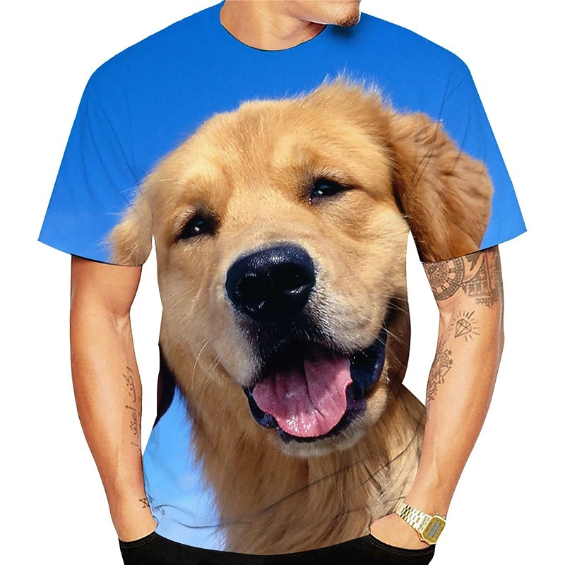 Cute Golden Retriever Pattern T-shirts Summer Fashion Short Sleeve Funny 3D Dogs Printed T Shirts Mens Kids Loose Casual Tees