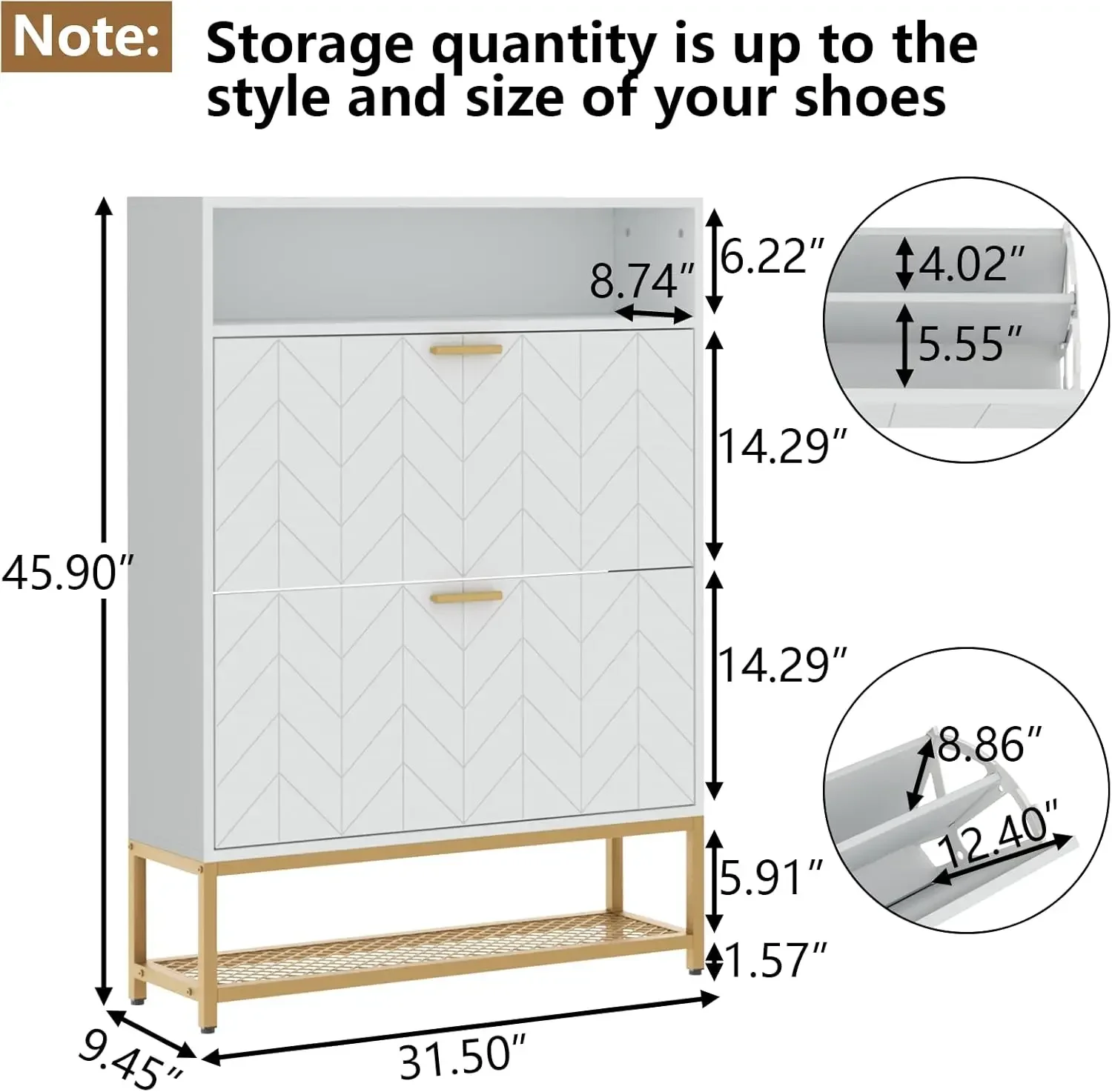 Shoe Cabinet, Free Standing Tipping Bucket Shoe Rack Organizer with 2 Flip Drawers,Entryway Narrow Shoe Storage with Storage