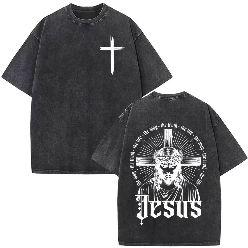 2026 Christian Jesus Bible Verse Vintage Washed T-shirts Men Women Casual Fashion Harajuku Oversized Tees Unisex Streetwear Tops