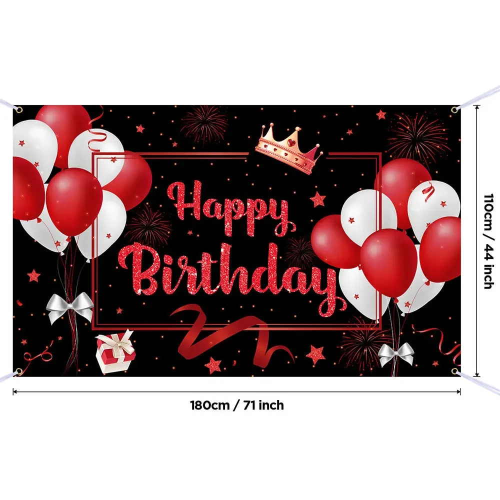 Red Birthday Banner Decorations Balloons Party Decorations Photo Booth Background for Women Girls Birthday Anniversary Party Sup